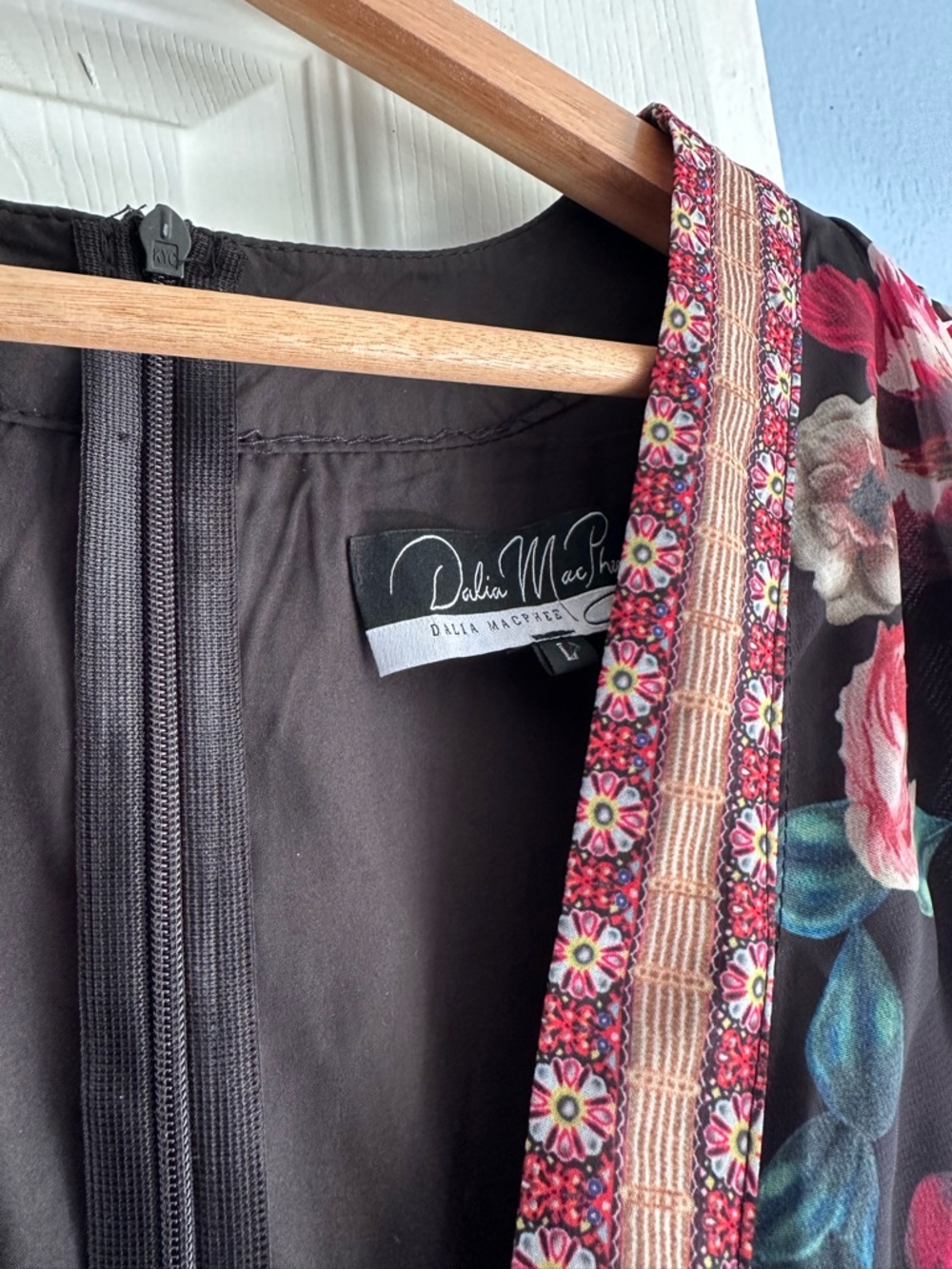 Dalia MacPhee Floral Kimono Jacket - Black with Pink Floral Trim